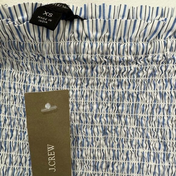 NWT J Crew Short Sleeve Smocked Dress in Blue Stripe - Picture 8 of 9